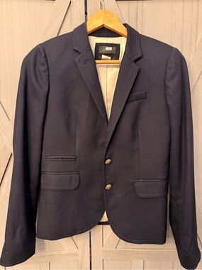 J. Crew Dark Navy Schoolboy Wool Blazer with Gold Buttons